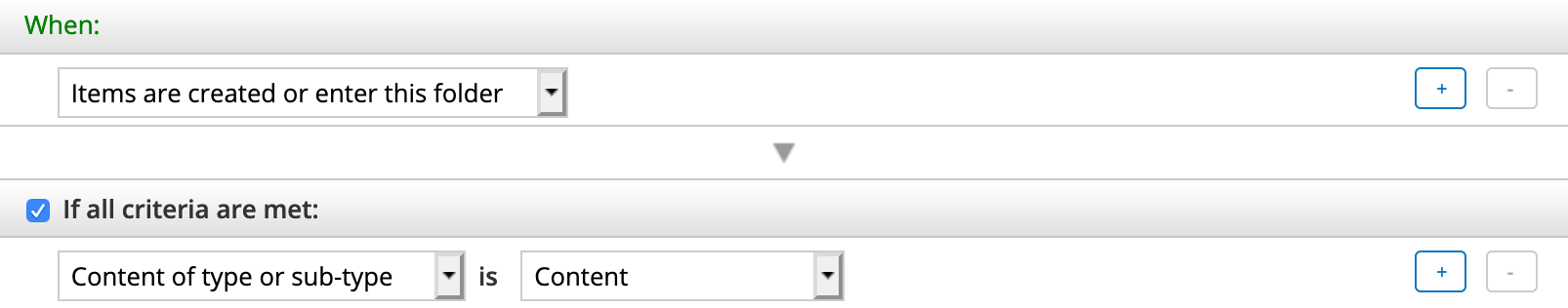 Select criteria for rule