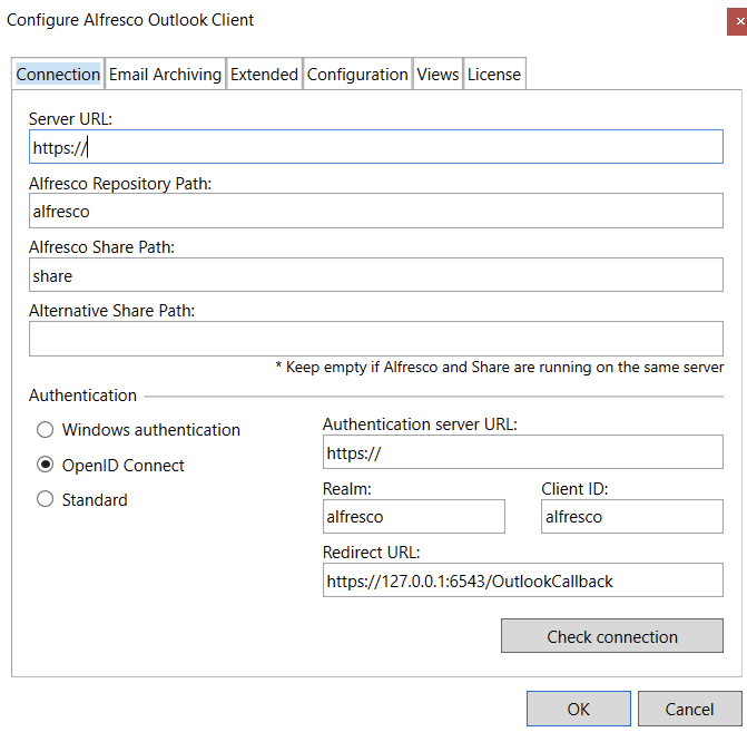 Alfresco client configuration in Outlook