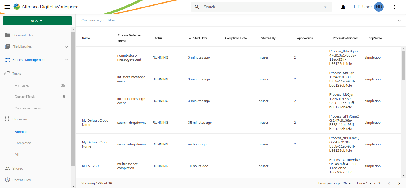 Process list with new columns