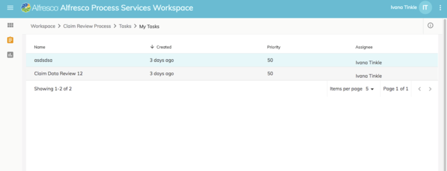 Process Workspace My Tasks